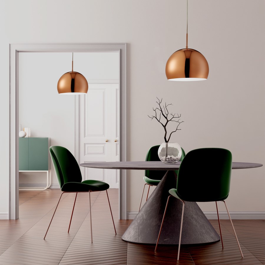 Copper Pendant Light with Round Shade - Industrial 
