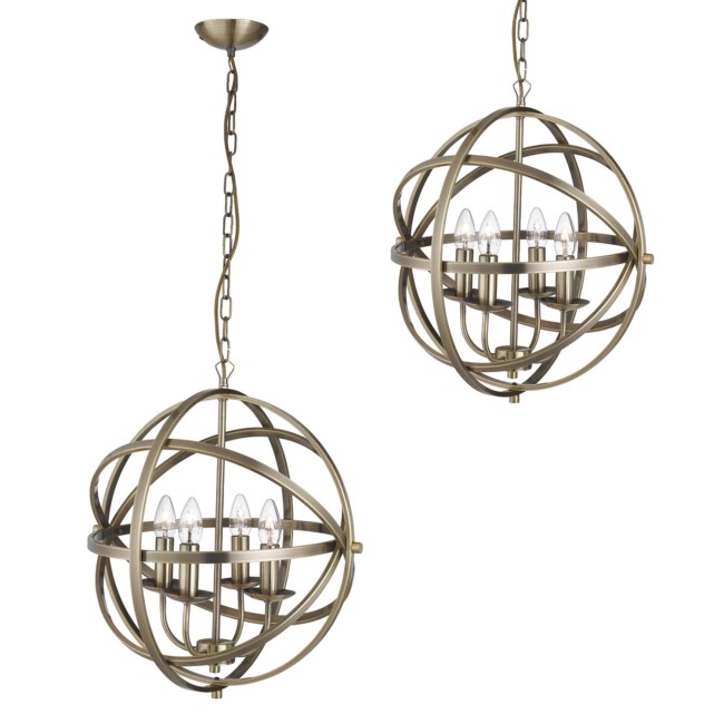 3 Light Brass Globe Chandelier - Orbit