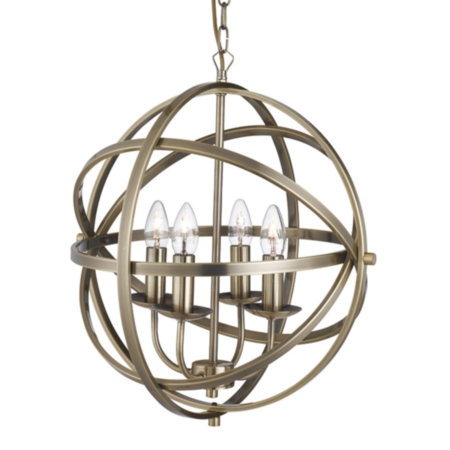 3 Light Brass Globe Chandelier - Orbit