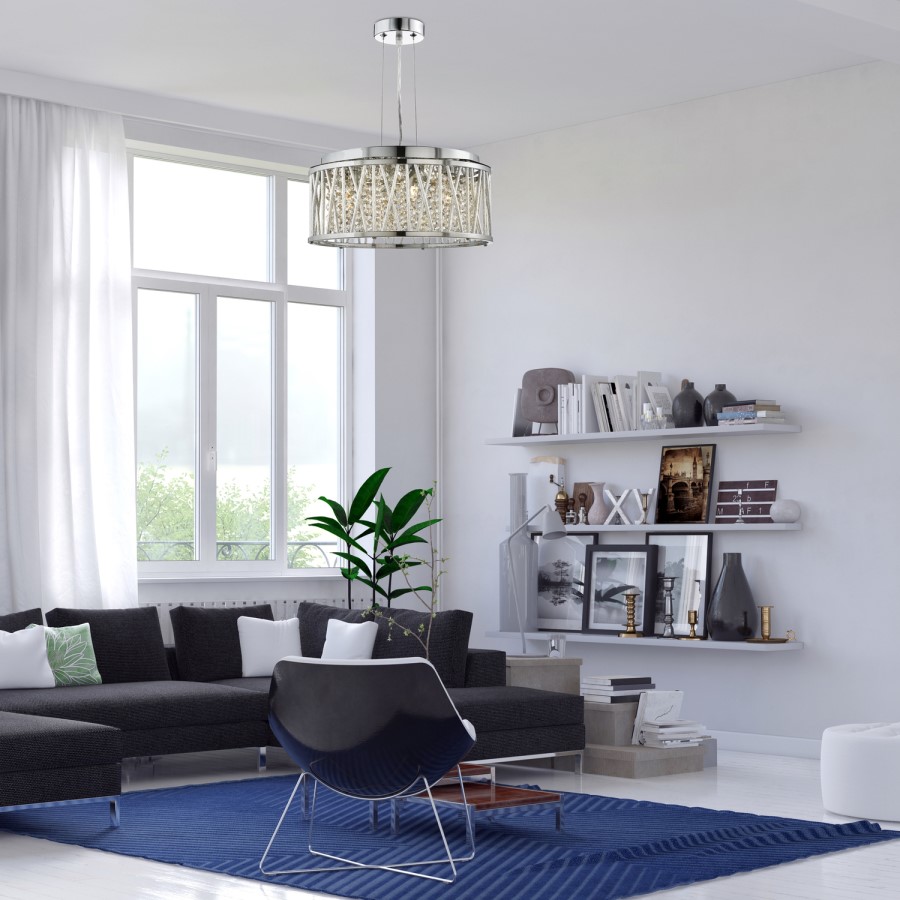 Elise Chrome Ceiling Light with Decorative Clear Crystals