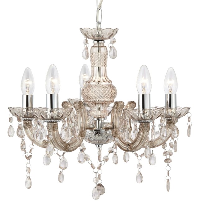 5 Light Chandelier in Mink with Acrylic Glass Drops - Marie Therese