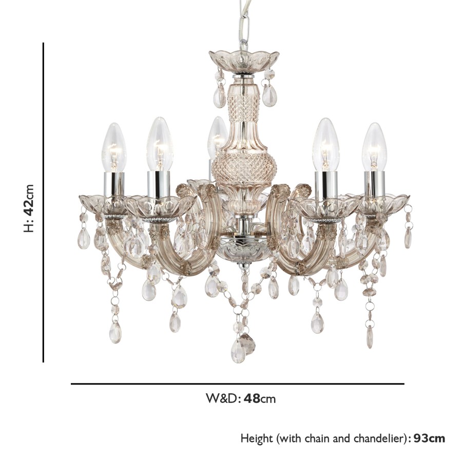 5 Light Chandelier in Mink with Acrylic Glass Drops - Marie Therese