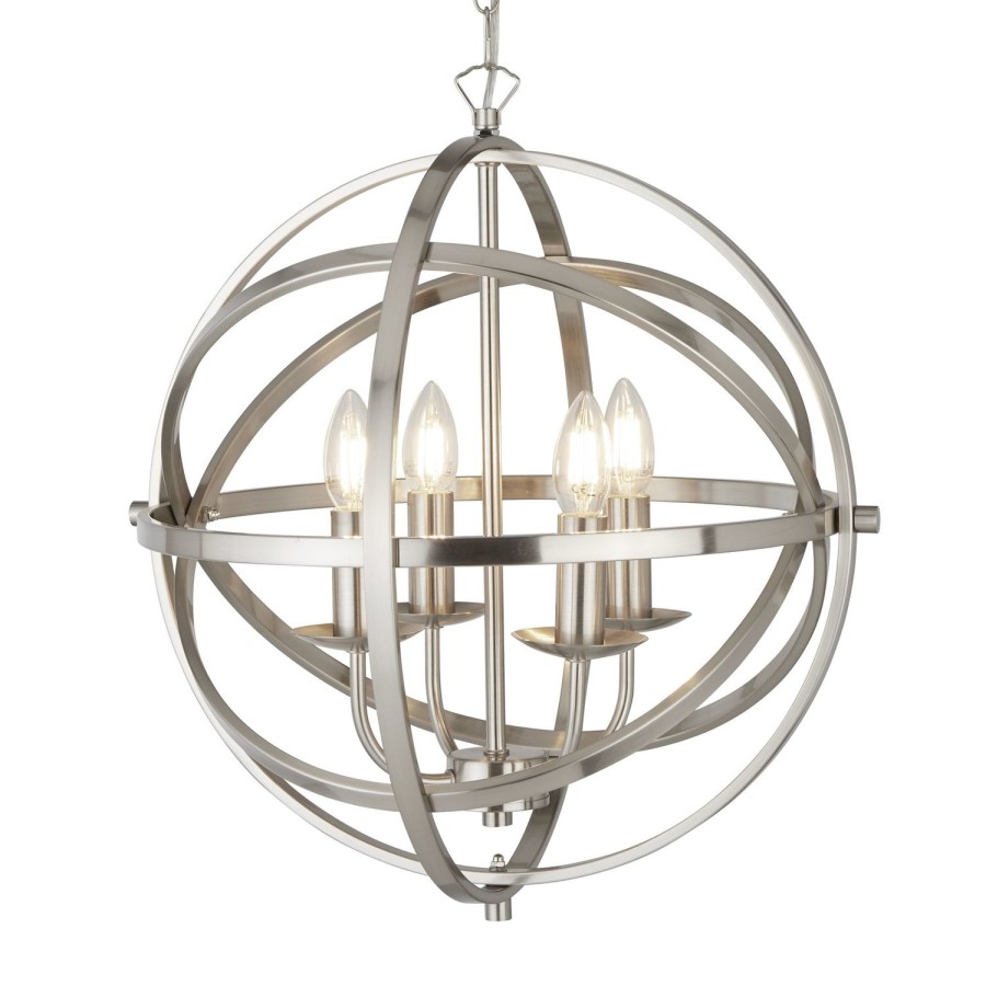 GRADE A1 - Chrome Globe Chandelier with 4 Candle Lights - Orbit