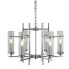 Chandelier in Chrome &amp; Glass with 6 Cylinder Shades - Milco