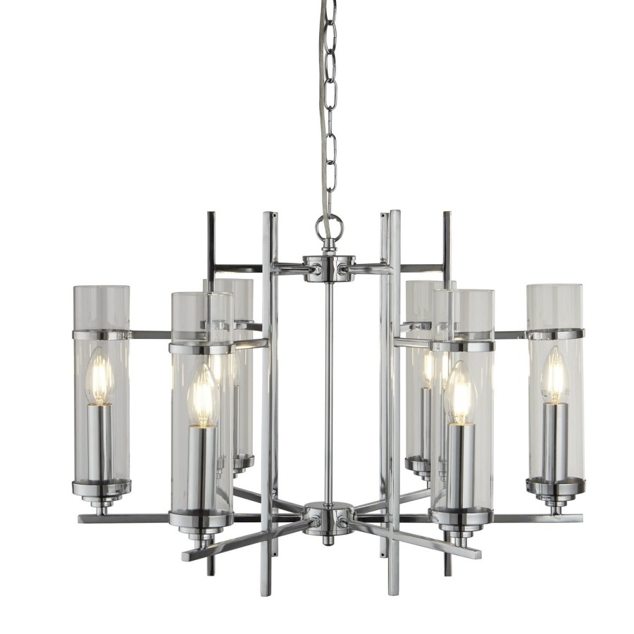 6 Light Pendant in Chrome & Glass - Milo