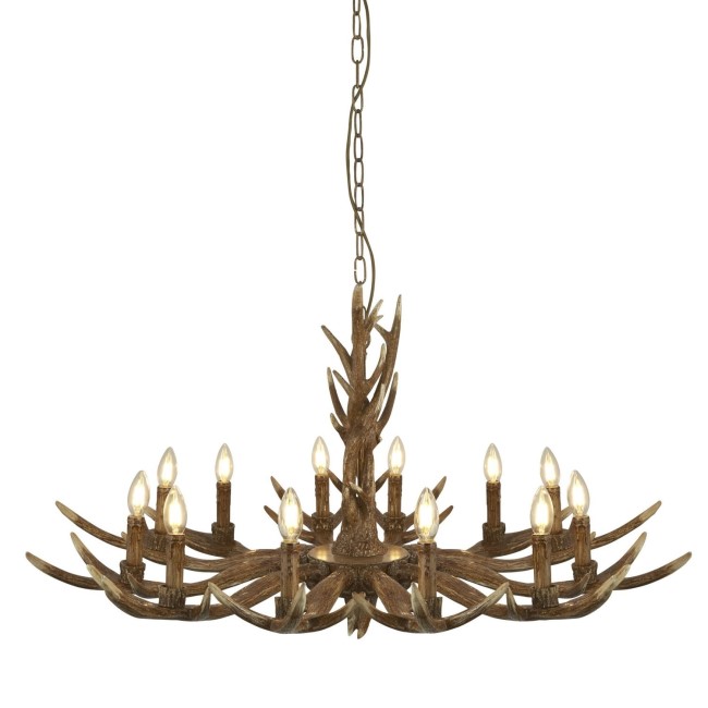 Wooden Chandelier with 12 Candle Pendants - Stag 