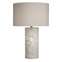 Stencil Flower Patterned White Ceramic Dual Light Table Lamp 
