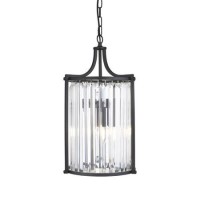 GRADE A1 - Pendant Light in Matt Black & Crystal Glass - Victoria