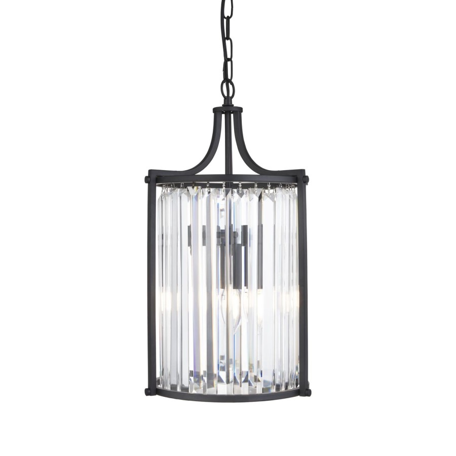 GRADE A1 - Pendant Light in Matt Black & Crystal Glass - Victoria