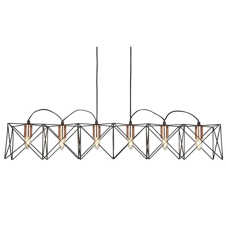 6 Light Black Bar Pendant with Copper Finish - Searchlight