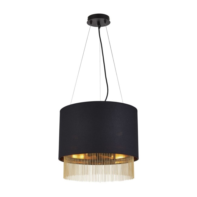 GRADE A1 - Black Pendant Light with Gold Chains - Searchlight