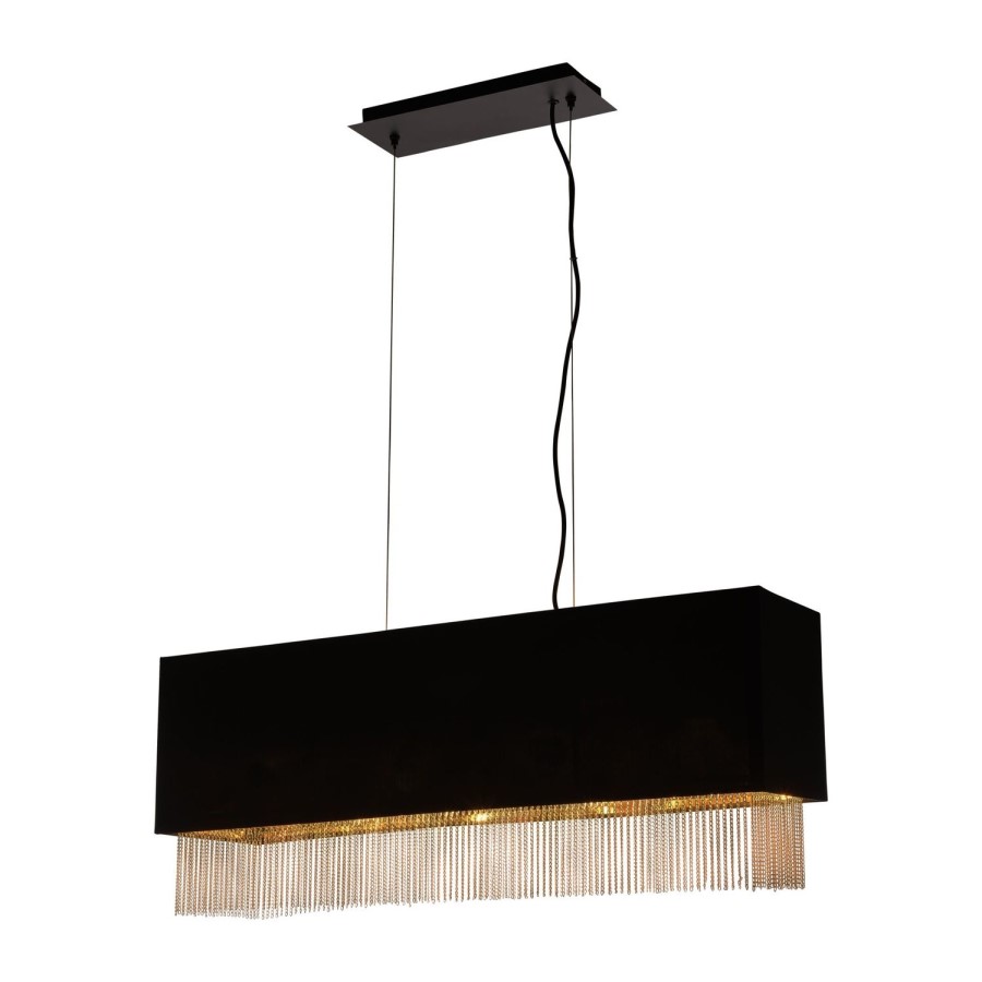 GRADE A1 - Box Opened Searchlight Black Pendant Light with Gold Fringe