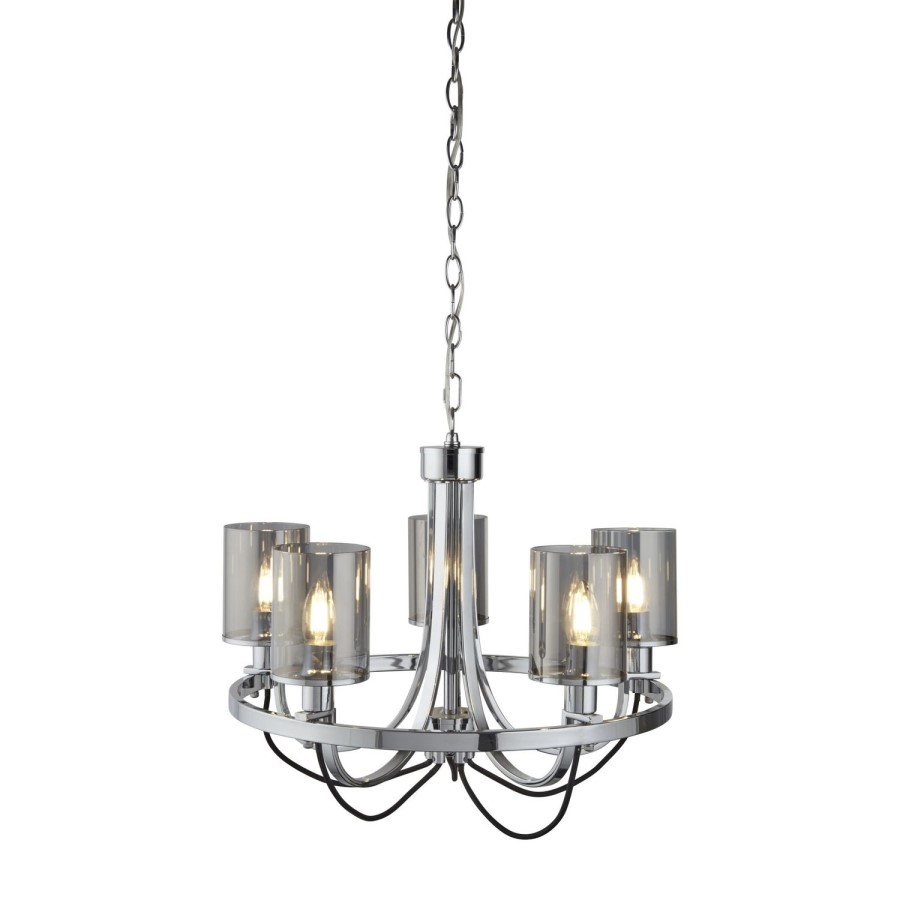 5 Light Chandelier in Chrome & Glass - Catalina
