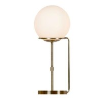 Sphere Antique Brass and Opal White Glass Shade Table Lamp 