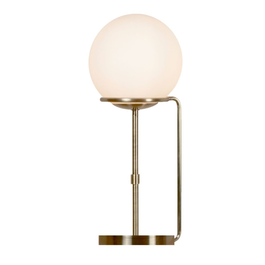 Sphere Antique Brass and Opal White Glass Shade Table Lamp 