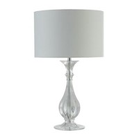 Silver Table Lamp with Crystal Effect Base and White Shade
