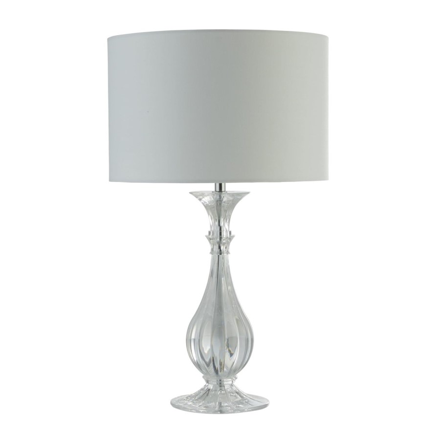 Silver Table Lamp with Crystal Effect Base and White Shade