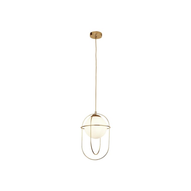 Polished Brass Pendant Light with Opal Glass Ball - Searchlight