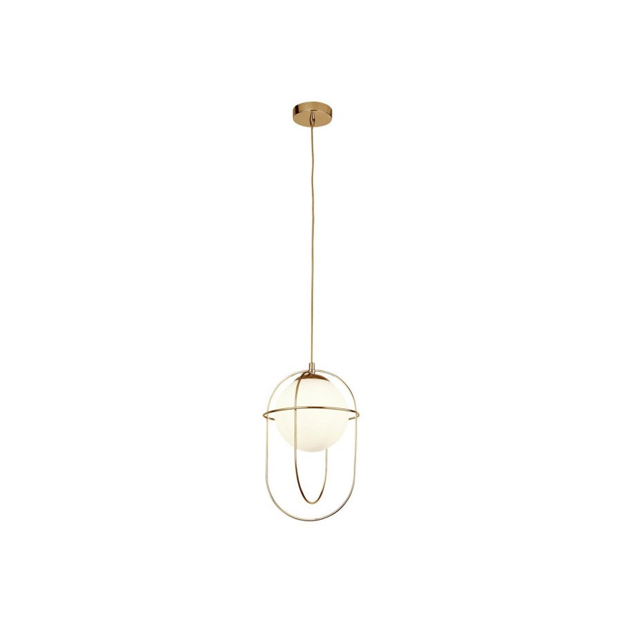Polished Brass Pendant Light with Opal Glass Ball - Searchlight