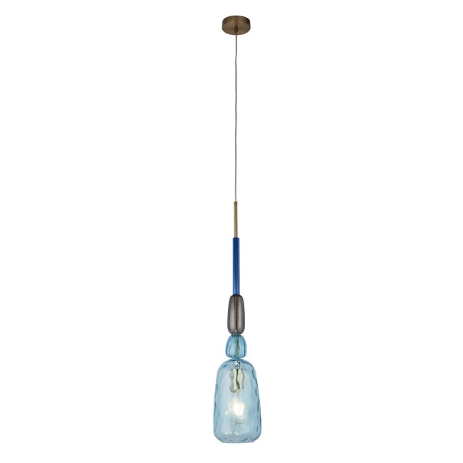 Blue Smoked Glass Dimpled Pendant Light - Searchlight