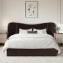 ONLY OPENED - Brown Velvet Double Ottoman Bed with Wide Curved Headboard - Samara
