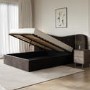 Velvet Double Ottoman Bed with Plush Curved Wide Headboard in Espresso Brown - Samara