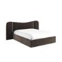 Velvet Double Ottoman Bed with Plush Curved Wide Headboard in Espresso Brown - Samara