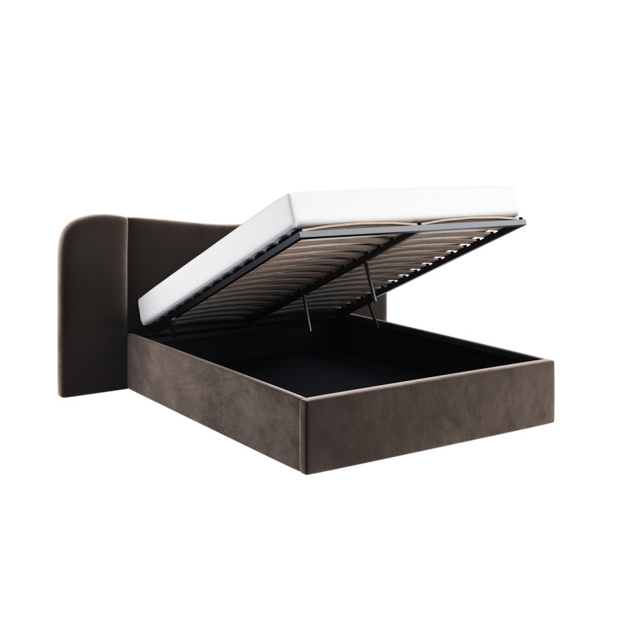 Brown Velvet Double Ottoman Bed with Wide Curved Headboard - Samara