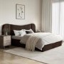 Velvet King Size Ottoman Bed with Wide Curved Headboard in Chocolate Brown - Samara