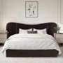 Velvet King Size Ottoman Bed with Plush Curved Wide Headboard in Espresso Brown - Samara