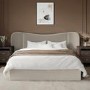 Beige Velvet Double Ottoman Bed with Curved Wide Headboard - Samara