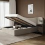 Beige Velvet Double Ottoman Bed with Curved Wide Headboard - Samara