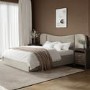 Beige Velvet Double Ottoman Bed with Curved Wide Headboard - Samara
