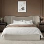 Beige Velvet King Size Ottoman Bed with Curved Wide Headboard - Samara