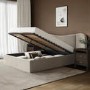Beige Velvet King Size Ottoman Bed with Curved Wide Headboard - Samara