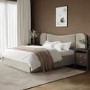 Beige Velvet King Size Ottoman Bed with Curved Wide Headboard - Samara