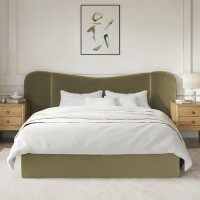 Moss Green Velvet Double Ottoman Bed with Wide Curved Headboard - Samara