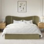 Moss Green Velvet Double Ottoman Bed with Wide Curved Headboard - Samara
