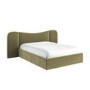 Moss Green Velvet Double Ottoman Bed with Wide Curved Headboard - Samara