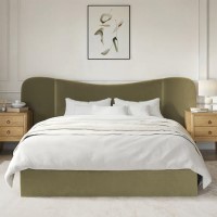 Moss Green Velvet King Size Ottoman Bed with Wide Curved Headboard - Samara