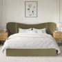 Moss Green Velvet King Size Ottoman Bed with Wide Curved Headboard - Samara