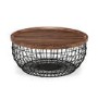 Small Round Walnut Ottoman Coffee Table with Metal Frame - Julian Bowen