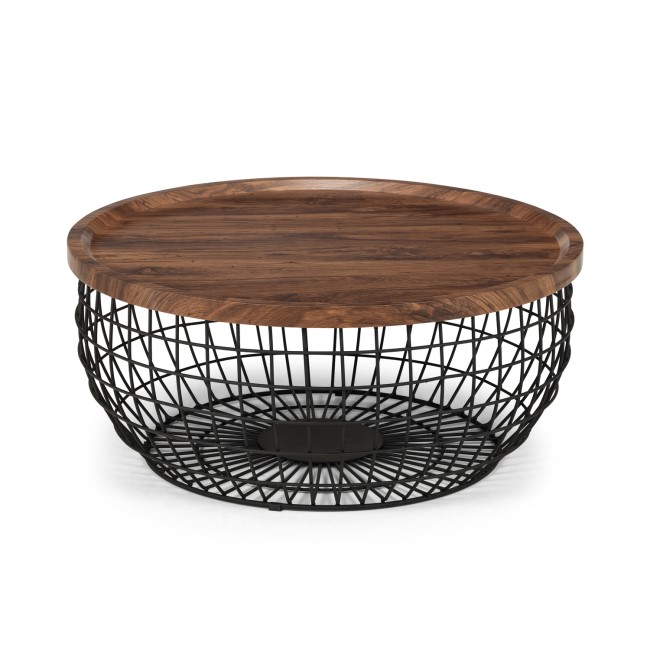 Small Round Walnut Ottoman Coffee Table with Metal Frame - Julian Bowen