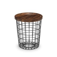 Smithson Basket Side Table with Wooden Top & Black Metal Frame - Julian Bowen