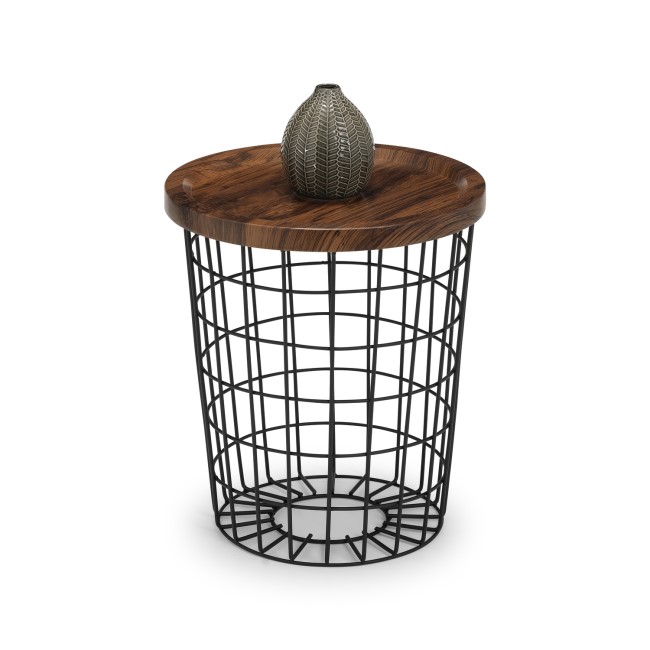 Smithson Basket Side Table with Wooden Top & Black Metal Frame - Julian Bowen