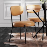 Set of 2 Tan Faux Leather Dining Chairs - Smith