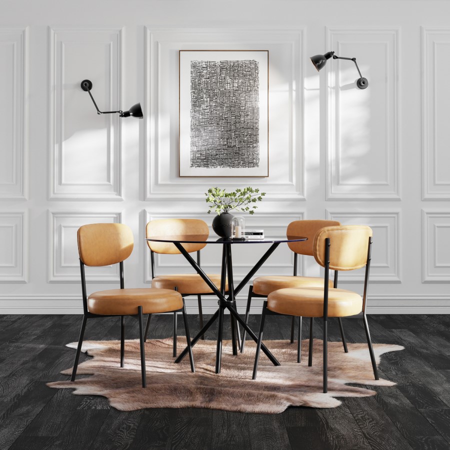 Set of 2 Tan Faux Leather Dining Chairs - Smith