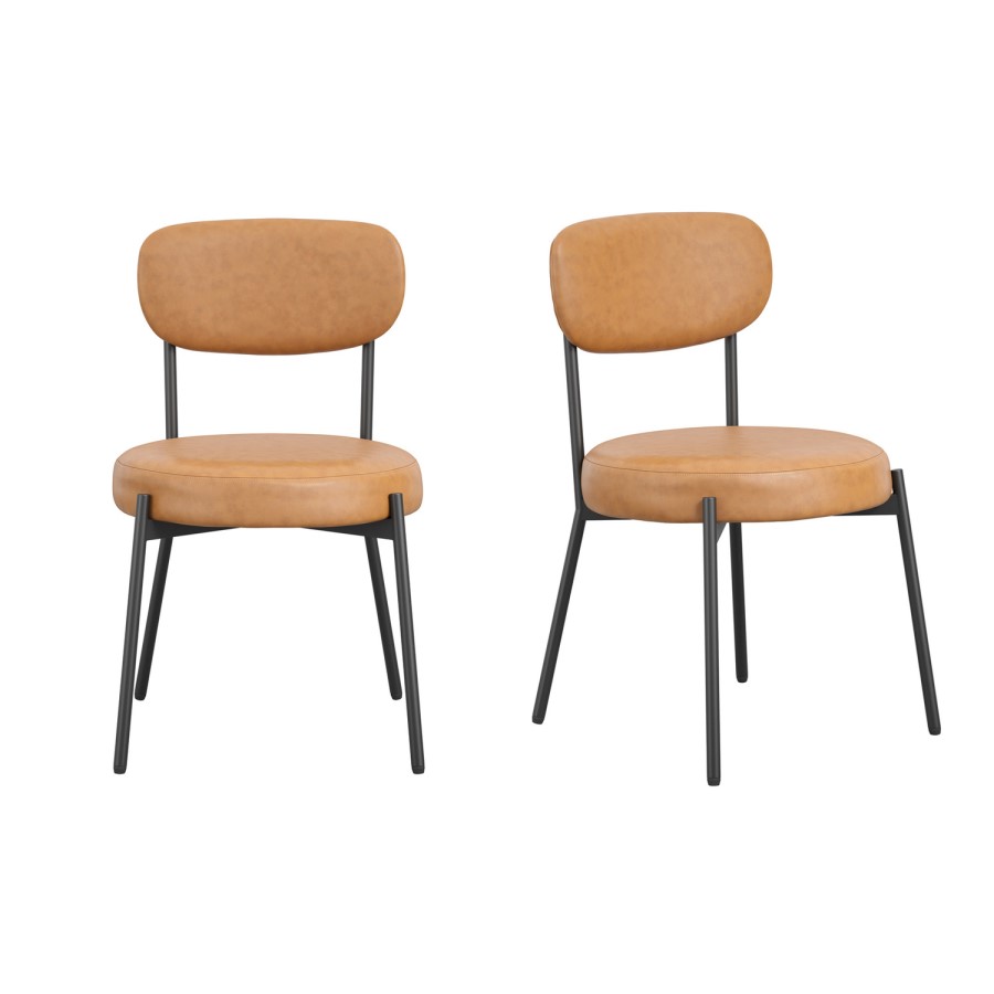 Set of 2 Tan Faux Leather Dining Chairs - Smith