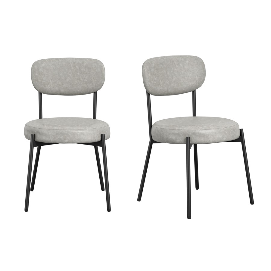 Set of 2 Grey Faux Leather Dining Chairs - Smith
