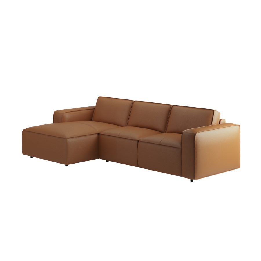 Brown Real Leather Left Hand 4 Seater Chaise Corner Sofa - Samuel
